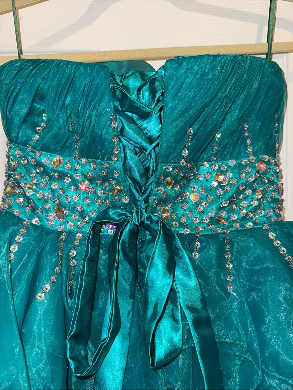 Grace Karin Sz 4 Teal Rhinestone Ruffle Corset Homecoming Dress Mermaidcore Fae - Picture 6 of 10